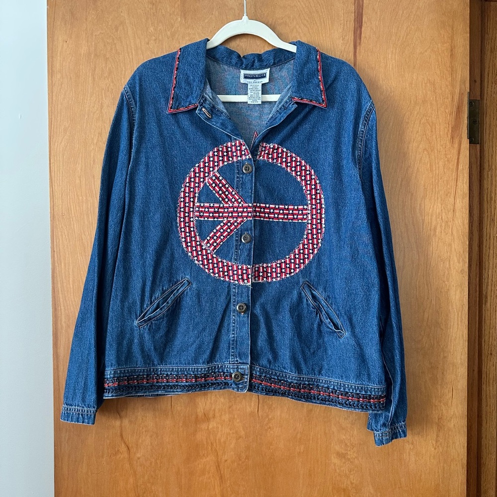 Sag Harbor Blue Jean Jacket with Red Peace Sign
